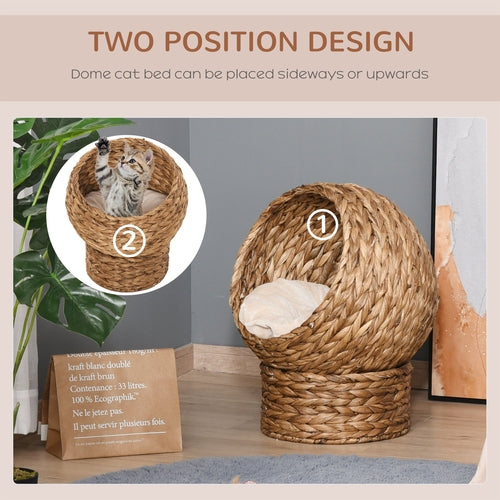 Handwoven Elevated Cat Bed with Soft Cushion & Egg Shape, Basket