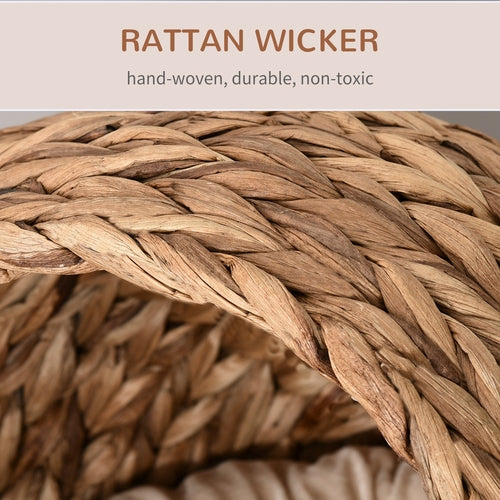 Handwoven Elevated Cat Bed with Soft Cushion & Egg Shape, Basket