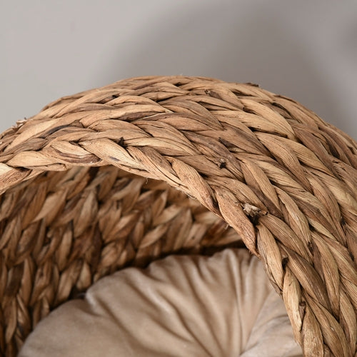 Handwoven Elevated Cat Bed with Soft Cushion & Egg Shape, Basket